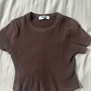 RSQ Chocolate Ribbed Tee